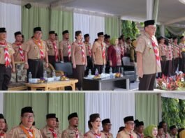 Sisilia Bersama Ketua Harian Kwaran Kertapati Ikuti Upacara Jambore Kota Palembang