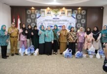 Ketua TP PKK Kota Palembang dan Camat Kemuning Serahkan PMT bagi Ibu Hamil Berisiko Stunting